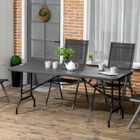 Outsunny buitentafel, tuintafel, voor 6 personen, opvouwbaar, houtlook, donkergrijs, 180 x 75,5 x 73 cm(m-2)
