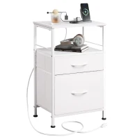 Table de chevet avec fonction de charge, grand espace de rangement, convient pour chambre à coucher, salon et bureau, 39,8x29,8x64,2 cm, Blanc(m-2)