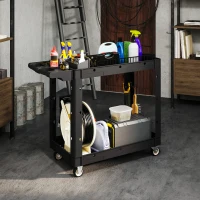 HOMCOM Gereedschapswagen, 2-Laagse Schappen, Handgreep, Wielen, Kunststof, Zwart(m-8)