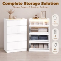 HOMCOM High Gloss 4 Drawer Chest of Drawers with Glass Top and RGB LED Lights, Dresser with Jewelry Organizer, APP Control(m-6)