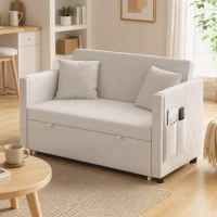 HOMCOM 3-in-1 2‑Sitzer Schlafsofa, Clic‑Clac Schlafsofa aus hollandischem Samt, verstellbare Rückenlehne, 2 Kissen, Beige(m-5)