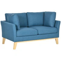 HOMCOM Canapé 2 places fauteuil salon design scandinave pieds en bois massif tissu imitaion lin 137 x 78 x 78 cm bleu(m-12)
