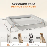 PawHut Cama Elevada para Perros Refrescante con Refuerzos Extraíbles Malla Transpirable y Marco de Acero 130x90x30 cm Gris(m-3)