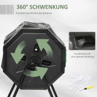 Outsunny trommelcomposter 160L tuincomposter met 2 kamers voor organisch afval(m-5)