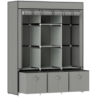 HOMCOM Vliesstoffen Kledingkast, Opvouwbare Kast, Incl. 3 Laden, 125 cm x 43 cm x 162,5 cm, Lichtgrijs