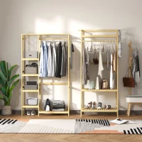 HOMCOM Perchero Burro de Bambú Perchero de Pie con Estantería de 4 Niveles con Barra Estante Inferior y Colgador Lateral para Ropa Bolsas Dormitorio 90x30x155 cm Natural(m-2)