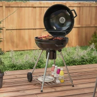 Outsunny Kogelbarbecue, Ø54 cm grillrooster, warmhoudrooster, opbergplank, aslade, thermometer, 55 x 65 x 89 cm, zwart(m-2)