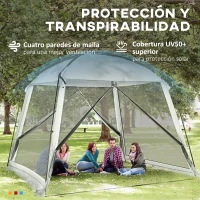Outsunny Carpa de Jardín 3x3 m para 6-8 Personas con 4 Mosquiteras y 2 Puertas Protección UV50+ con Bolsa de Transporte Blanco(m-7)