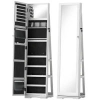 HOMCOM Espejo Joyero Giratorio 360° Organizador de Joyas con Cerradura y Espejo Pequeño Incorporado 38x38x160 cm Blanco Veteado(m-1)