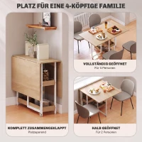 HOMCOM Inklapbare eettafel in industriële stijl voor maximaal 4 personen, met open vakken, flexibel, metaal, spaanplaat, naturel houtlook(m-4)
