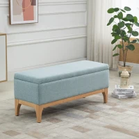 HOMCOM Panca Imbottita Contenitore in Tessuto con Design Scandinavo, 110x39x45Acm - Azzurro(m-10)