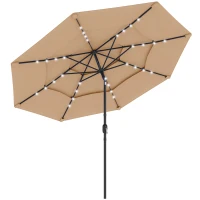 Outsunny 2.8 m Garden Parasol Umbrella with LED Solar Light, Parasol Cover, 3 Tier Outdoor Table Market Patio Umbrella, Khaki(m-11)