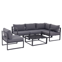 Outsunny Ensemble salon de jardin d'angle design contemporain style yachting 5 places modulable avec coussins et table basse aluminium gris