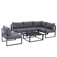 Outsunny Ensemble salon de jardin d'angle design contemporain style yachting 5 places modulable avec coussins et table basse aluminium gris(m-1)