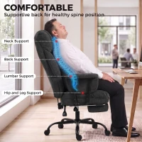 HOMCOM Office Chair, 180kg Heavy Duty Linen Computer Desk Chair with Lumbar Support, Wide Seat, Spring Cushion, Black(m-7)