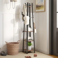 HOMCOM Industrial-Style Four Shelf Coat Stand - Brown/Black(m-10)