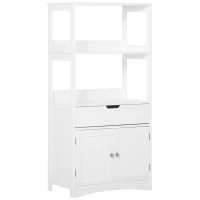 kleankin Armario de Baño con 3 Estantes Cajón y 2 Puertas Mueble de Almacenamiento de Suelo Moderno para Cocina Dormitorio Salón 60x33x122,5 cm Blanco(m-11)