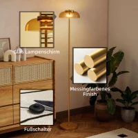 HOMCOM LED vloerlamp woonkamer, vloerlamp met 3000 K warm licht, voetschakelaar, 25 x 25 x 134 cm, Messing(m-5)