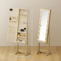 HOMCOM Oglindă Joyero cu Lumini LED Dulap pentru Bijuterii Dulap Joyero de Podea cu Oglindă Integrală Unghi Reglabil Lemn Natural(m-3)