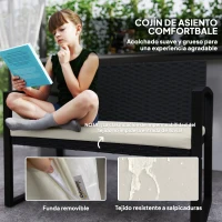 Outsunny Banco de Ratán Sintético para 2 Personas 103x58x78 cm con Cojín Respaldo Inclinado y Estructura de Acero Galvanizado(m-6)