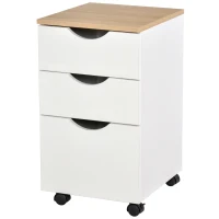 HOMCOM Rolcontainer archiefkast kantoorkast met 3 schuiflades 4 wielen MDF wit + naturel(m-10)