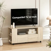 HOMCOM Dulap TV mobil pentru televizoare de până la 42", cu roți pivotante și frână, rafturi ajustabile și sertare, 102x34.5x48.5 cm, lemn(m-7)