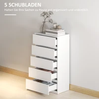 HOMCOM Ladekast Sideboard met 5 Laden, 55 cm x 34 cm x 100 cm, Wit(m-4)