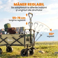 Outsunny Cărucior de grădină 110L cu mâner telescopic și bază rabatabilă din oțel și material textil Oxford, culoare kaki(m-5)