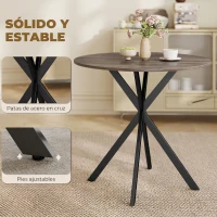 HOMCOM Mesa Redonda de Comedor para 2 Personas con Patas de Acero Cruzadas Ø80x75 cm Marrón(m-6)
