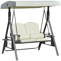 Outsunny 2-zits tuinschommelstoel met luifel Kussenblad Metaal Polyester Beige 162 x 118 x 173 cm(m-1)