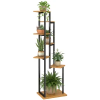 Outsunny 7-lagen Plantenstandaard, 130 cm hoge Bloemenstandaard, Trapsgewijs Plantenrek van Hout, Meerlagig Lichtbruin(m-11)