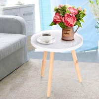 HOMCOM Coffee Table, Carved Floral Round Table with Tray-style Top and Wood Legs, Modern Side Table for Living Room, White(m-2)