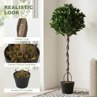 Outsunny Realistic Lush Topiary Ball Tree, Artificial Bay Laurel Topiary Trees with Weighted Pot, Set of 2, Green(m-4)