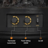 HOMCOM Electric Fireplace Stove, Freestanding Electric Fire Heater with Realistic LED Flame, 2000W, Black(m-5)