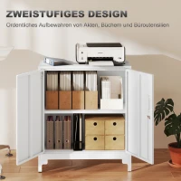 HOMCOM Metalen bureaukast met afsluitbare deuren, 2 niveaus, wit(m-4)