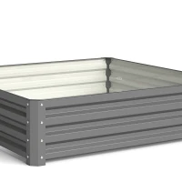 Outsunny 432L Square Raised Garden Bed Box Steel Frame for Vegetables, Flowers and Herbs, 120 x 120 x 30cm, Light Grey(m-13)