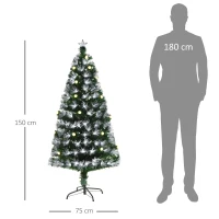 HOMCOM Albero di Natale Artificiale 150cm con Luci Incorporate e 180 Rami, Albero di Natale con Luci a LED e Fibre Ottiche, Base Pieghevole Rimovibile(m-3)