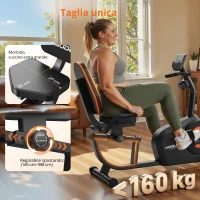Cyclette recumbente, 16 livelli di resistenza, funzionamento silenzioso, sedile regolabile, 99x51x114 cm, Nero(m-1)