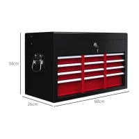 HOMCOM Steel Six Drawer Tool Storage Carry Chest, with Lock and Keys - Red(m-3)