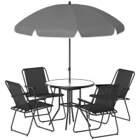 Outsunny 4 Seater Garden Furniture Set, 6 Pieces Garden Table and Chairs with Parasol for Patio, Black(m-15)