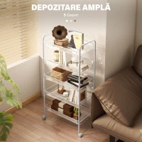 HOMCOM Carucior de Bucătărie Economisitor de Spațiu pe 5 Niveluri cu Coșuri din Plasă din Oțel, 45x26.5x106cm, Alb(m-4)
