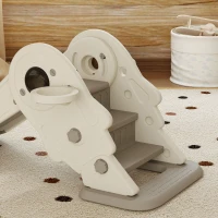 AIYAPLAY 3-in-1 Kids Slide with Basketball Hoop, Climber, Anti-Slip Steps for Toddlers, Ages 2-5 Years, Cream White(m-9)