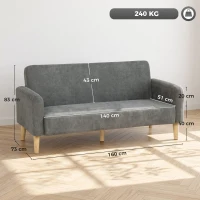 HOMCOM 2 Seater Sofa, Velvet Small Couch with 20cm Thick Padding, Wide and Deep Seat, Grey(m-3)