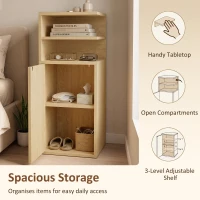 HOMCOM Slim Bedside Table Set of 2, Narrow Bedside Cabinet with Open Cubbies and Cupboard for Bedroom Living Room, Oak(m-5)