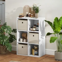 HOMCOM Estantería Cubo de Almacenamiento con 6 Compartimentos y 3 Cajones de Tela para Salón 53,7x30x79,8 cm Blanco y Beige(m-9)
