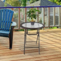 Outsunny Table ronde bistro de jardin pliable dim. Ø 68 x 73H cm métal époxy résine tressée chocolat plateau verre trempé(m-2)