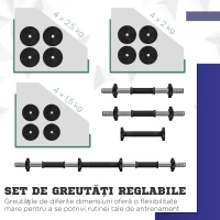 SPORTNOW Set 2 în 1 cu 2 Gantere Convertibile în Bară, Greutate Totală 25 kg și Discuri Reglabile, Negru(m-5)
