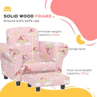 AIYAPLAY 2 Piece Kids Sofa Set with Unicorn Design, Wooden Frame, for 1.5-3 Years Old, Pink(m-5)