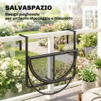 Outsunny Tavolino da Ringhiera Pieghevole con 3 Altezze Regolabili in Metallo, 60x45x50cm, Nero(m-5)