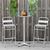 Outsunny Set Tavolino Alto con 2 Sgabelli da Bar, Arredamento da Giardino in Alluminio e Acciaio Colore Argento(m-2)